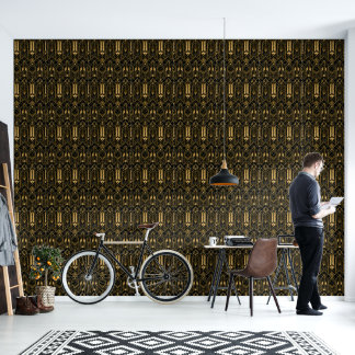 Luxury Black & Gold Art Deco Geometric Pattern Wallpaper
