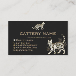 Luxury Black & Gold Bengal Cattery Customised Business Card