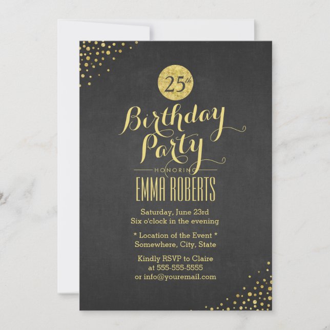 Luxury Black & Gold Birthday Party Invitation (Front)