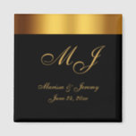 Luxury Black Gold Border Monogram Wedding Magnet<br><div class="desc">These elegant custom wedding favour magnets feature an elegant faux gold calligraphy script for your monogrammed initials,  names,  and wedding date to personalise on a simple black background with faux told border. Best of wishes for your wedding and marriage! Designed by Susan Coffey.</div>