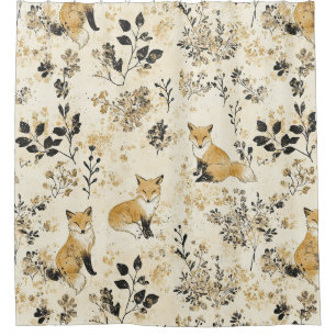 Luxury Black & Gold Botanical Fox Art (3) Shower Curtain