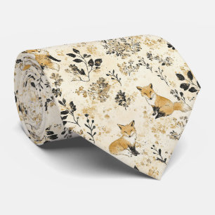 Luxury Black & Gold Botanical Fox Art (3) Tie