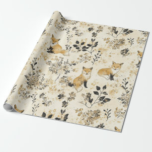 Luxury Black & Gold Botanical Fox Art (3) Wrapping Paper