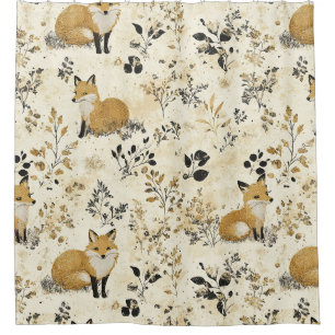 Luxury Black & Gold Botanical Fox Art (4) Shower Curtain