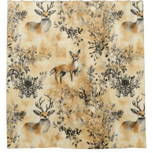 Luxury Black & Gold Botanical Fox Art (5) Shower Curtain