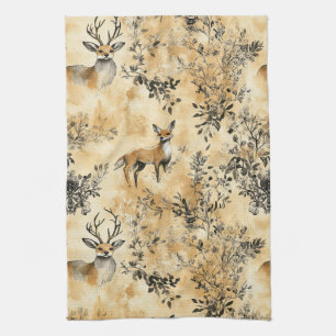Luxury Black & Gold Botanical Fox Art (5) Tea Towel