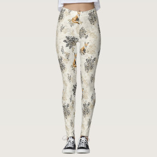 Luxury Black & Gold Botanical Fox Art Leggings