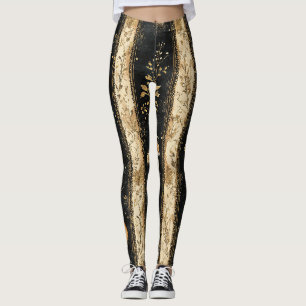 Luxury Black & Gold Botanical Fox Pattern Leggings
