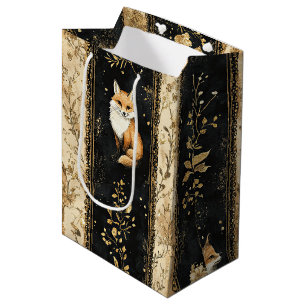 Luxury Black & Gold Botanical Fox Pattern Medium Gift Bag