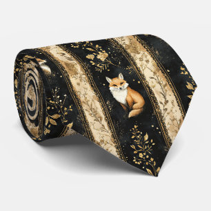 Luxury Black & Gold Botanical Fox Pattern Tie