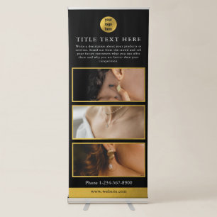Luxury Black Gold Business Logo Marketing 3 Photos Retractable Banner