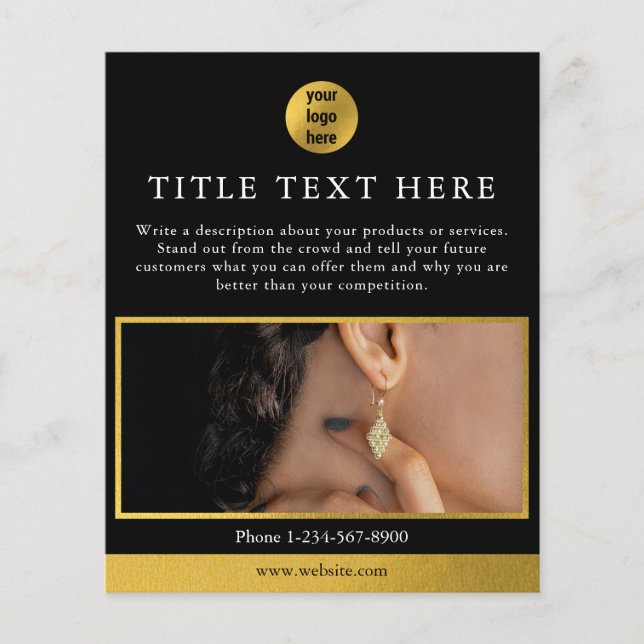 Luxury Black & Gold Business Logo Marketing Photo Flyer (Front)