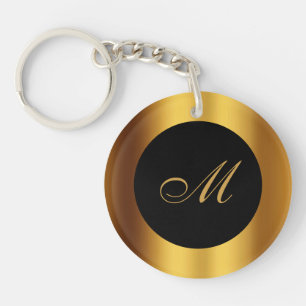 Luxury Black Gold Calligraphy Border Monogram Key Ring