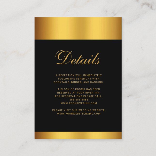 Luxury Black Gold Calligraphy Border Wedding Enclosure Card (Front)