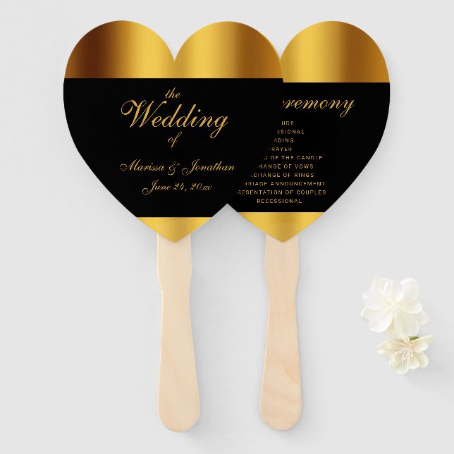 Luxury Black Gold Calligraphy Border Wedding Hand Fan (Front and Back)