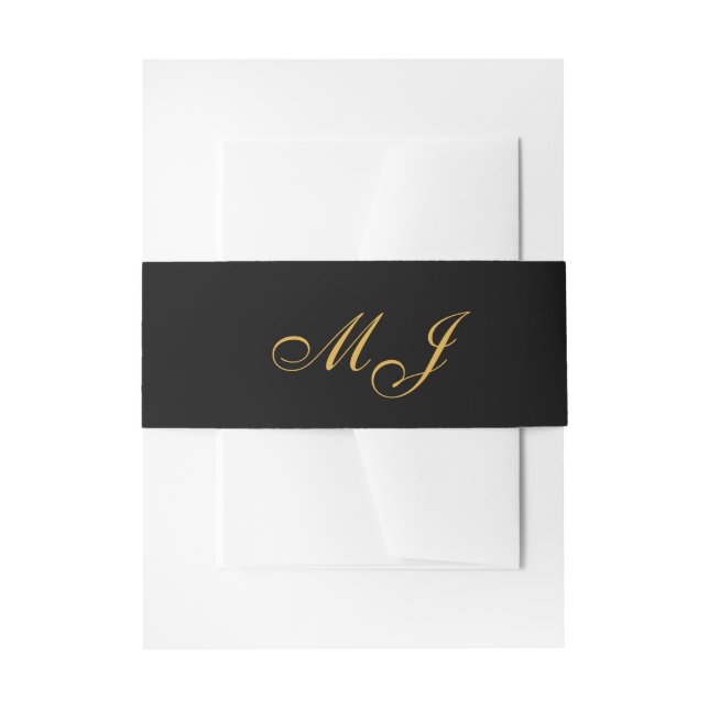 Luxury Black Gold Calligraphy Bride Groom Monogram Invitation Belly Band (Front Example)