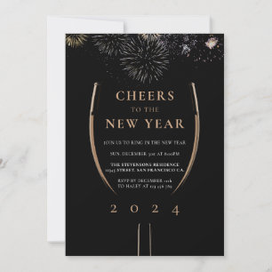 Luxury Black Gold Cheers to the New Year Party Invitation