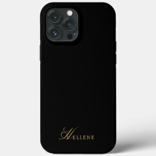 Luxury Black & Gold Chic Script Monogram  iPhone 13 Pro Max Case