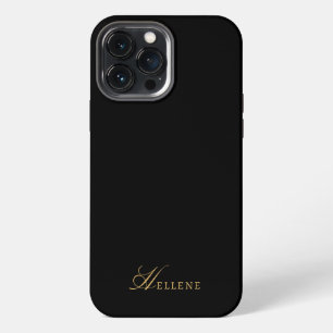 Luxury Black & Gold Chic Script Monogram iPhone 13 Pro Max Case