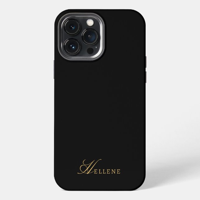 Luxury Black & Gold Chic Script Monogram  iPhone Case (Back)