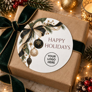 Luxury Black Gold Corporate Christmas Logo Classic Round Sticker