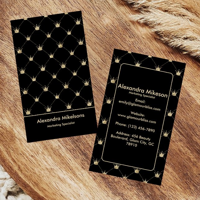 Luxury Black Gold Crown Pattern Elegant Business Card (Creator Uploaded)