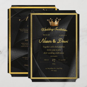 Luxury Black & Gold Crown Wedding Invitation