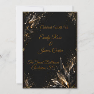 Luxury Black Gold Crystal Wedding Invitation Back