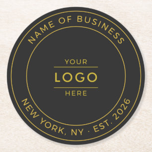 Luxury Black Gold Custom Business Logo Est Year Round Paper Coaster