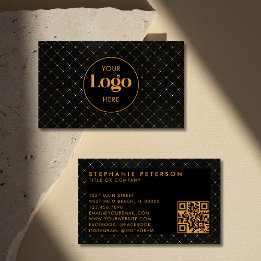 Luxury Black & Gold Custom Company Logo QR Code Business Card