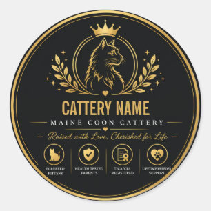 Luxury Black & Gold Custom Maine Coon Cattery  Classic Round Sticker