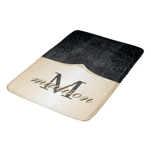 Luxury Black Gold Damask Floral Pattern Elegant  Bath Mat
