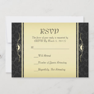 Luxury Black/Gold Damask RSVP card