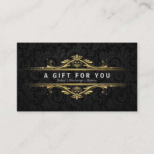 Luxury Black & Gold Damask Salon Gift Certificates (Front)