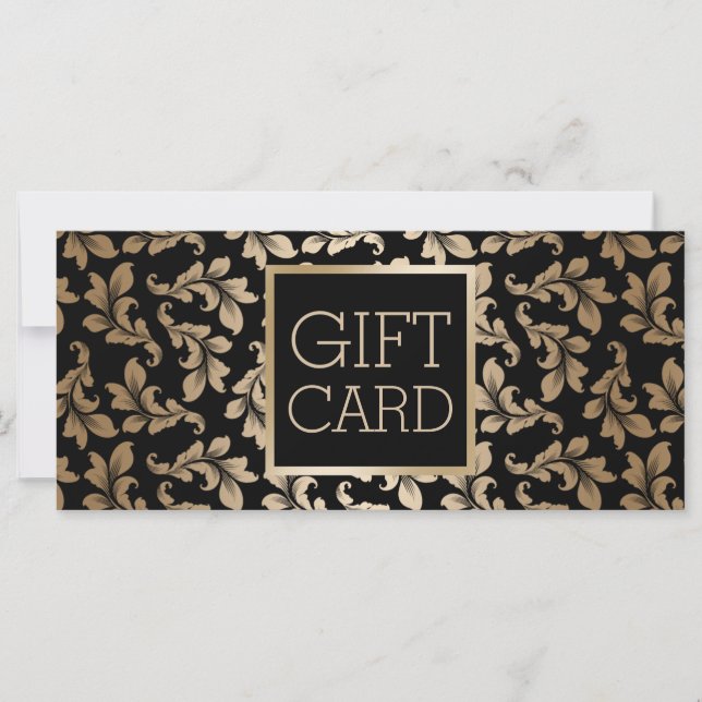 Luxury Black & Gold Damask Salon Gift Certificates (Front)