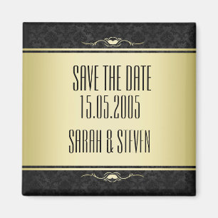 Luxury Black/Gold Damask Save the date Magnet