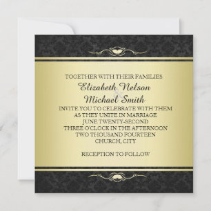 Luxury Black/Gold Damask Wedding Invite