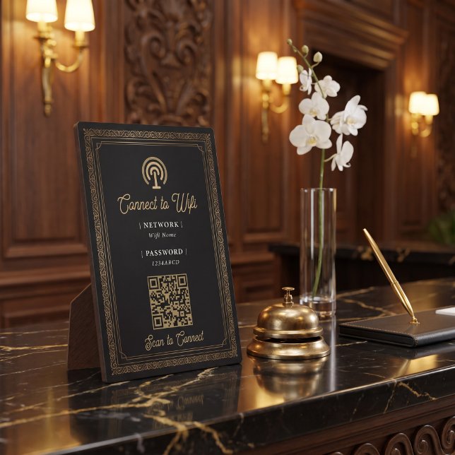 Luxury Black Gold Damask Wifi Password Plaque (Creator Uploaded)