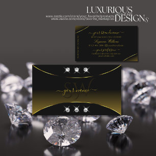 Luxury Black Gold Decor Diamonds and Monogram Luxe Business Card