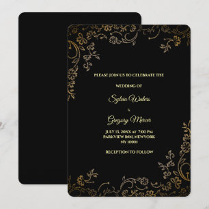 Luxury Black & Gold Elegant Floral Modern Bohemian Invitation