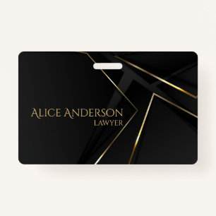 Luxury black gold elegant lawyer abstract lines ID badge