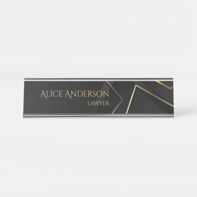 Luxury black gold elegant line Professional Office Desk Name Plate (Front)