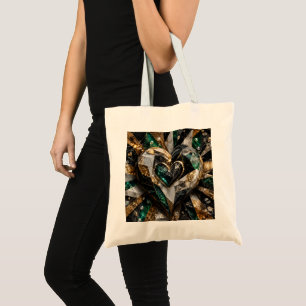 Luxury Black Gold Emerald Marble Diamond Heart Tote Bag