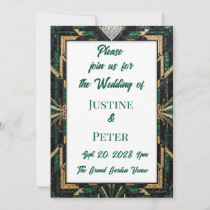 Luxury Black Gold Emerald Wedding Invitation