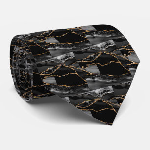 Luxury Black Gold Faux Glitter Faux Silk Tie