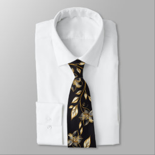 Luxury Black & Gold Floral Men's Necktie – Elegant