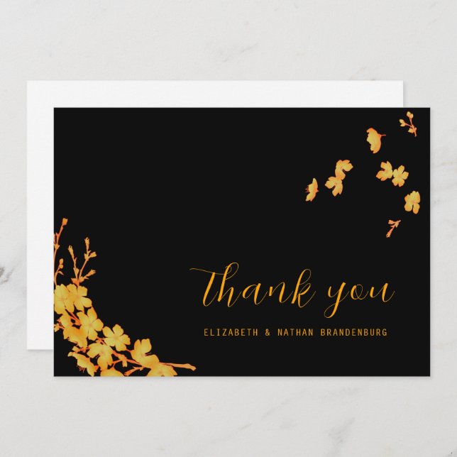 Luxury Black & Gold Flowers Thank You Card (Front/Back)