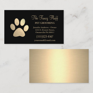 Luxury Black Gold Foil Dog Paw Grooming Service Business Card