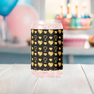 Luxury Black Gold Foil Hearts Can Glass
