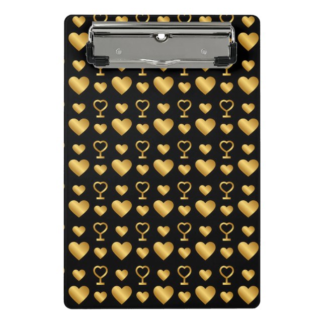 Luxury  Black Gold Foil Hearts  Mini Clipboard (Front)